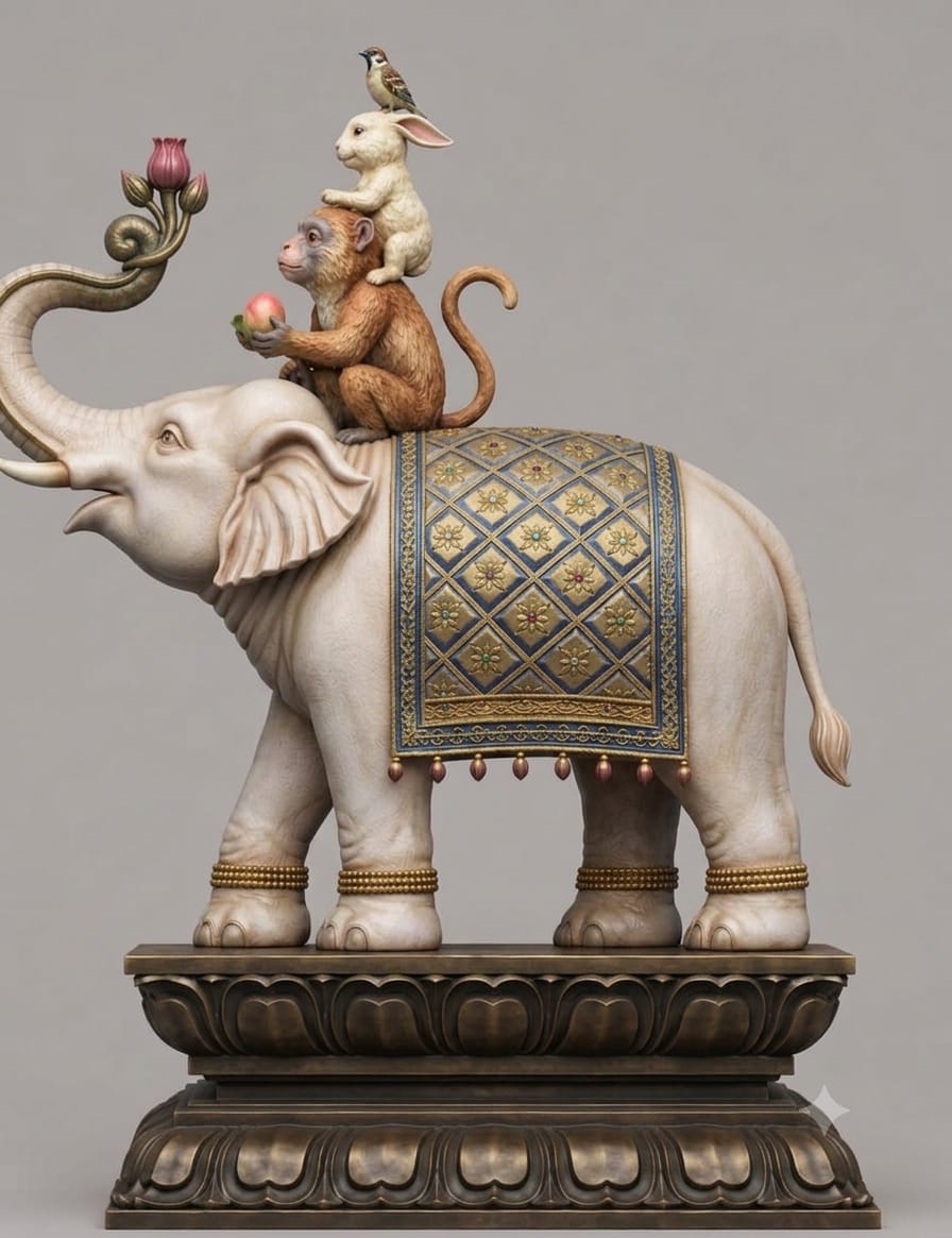 Elephant with monkey rabit and bird 3d model (6 inch) multicolor