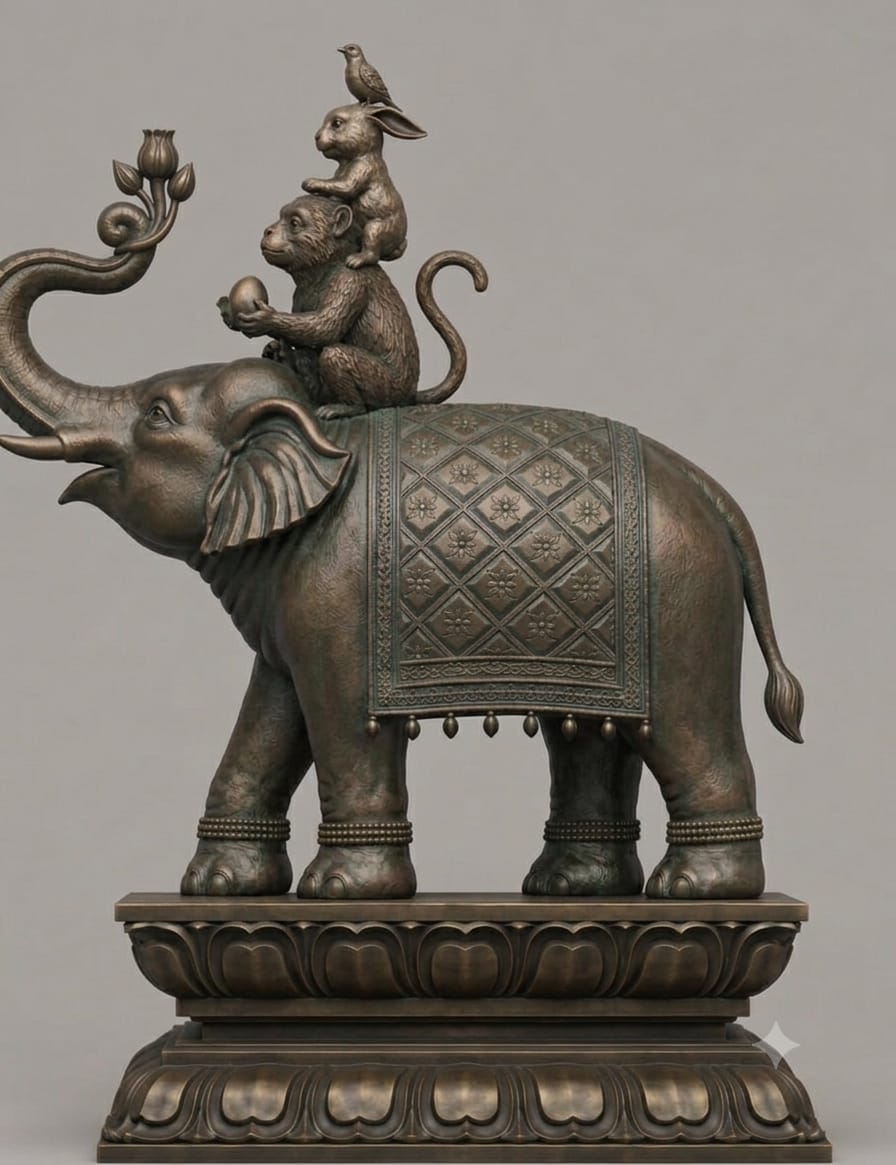 Elephant with monkey rabit and bird 3d model (6 inch) gray