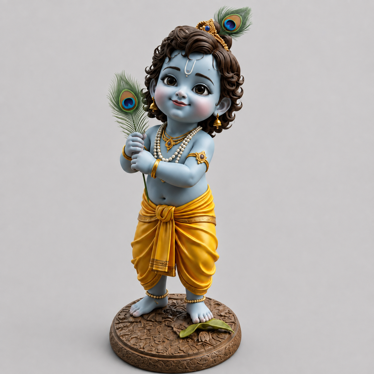 Cute little Krishna holding peacock feather in hand (5 inch)