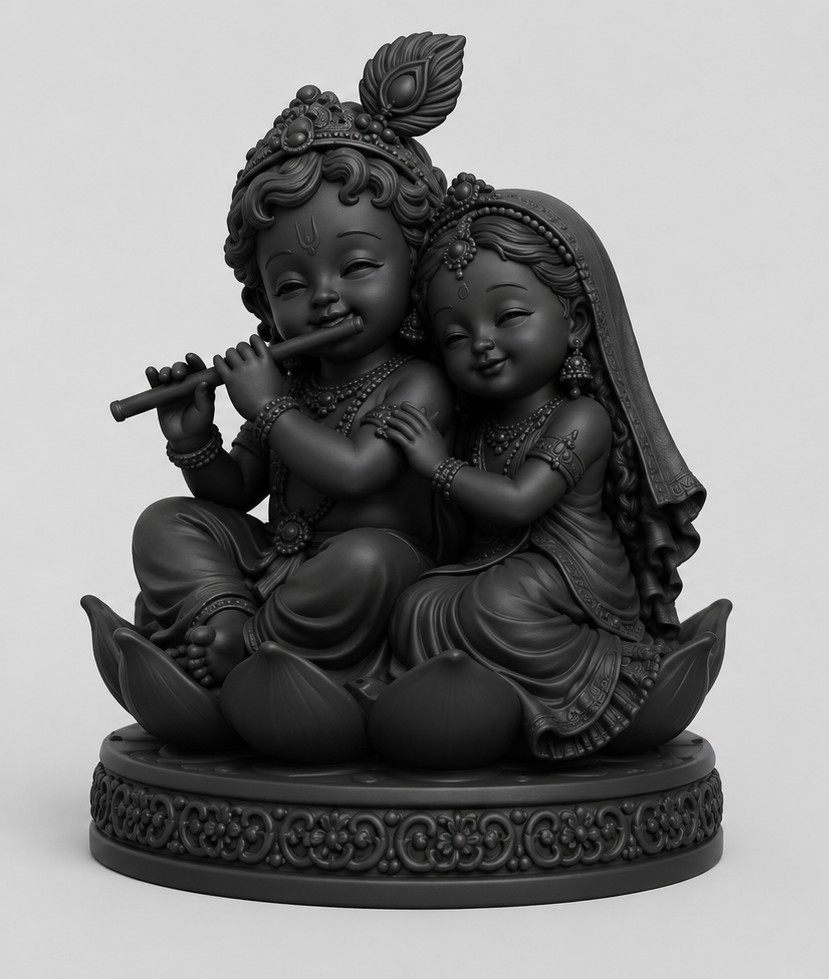 Krishna radha miniature model cute idol black (5 inch)